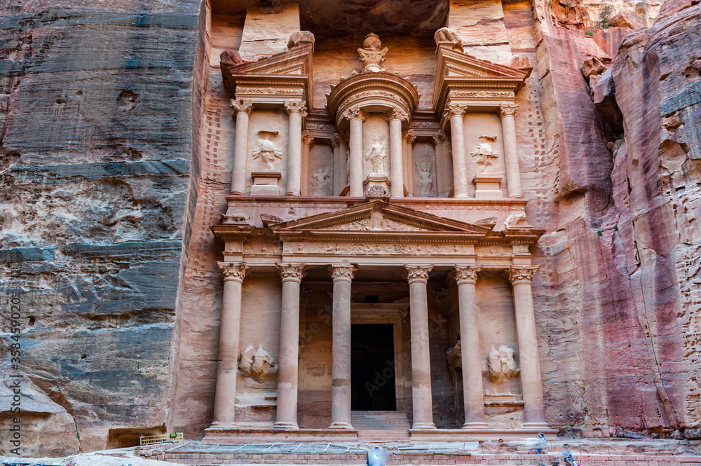 It's Al Khazneh or The Treasury at Petra, Jordan. Petra is one of the New Seven Wonders of the World. UNESCO World Heritage
