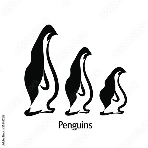 Penguin bird animal logo icon sign Abstract black silhouette Lazy flying brave style Cartoon design Fashion print clothes apparel greeting invitation card picture banner poster flyer website Vector photo