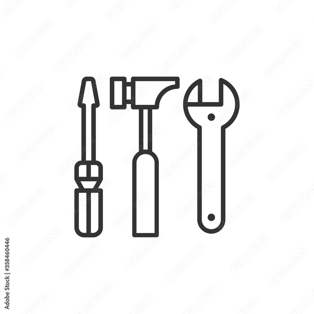 Screwdriver, hammer and wrench icons. Instruments symbol modern simple vector icon Screwdriver, hammer and wrench icons. Instruments symbol modern simple vector icon