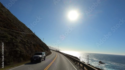 Driving in Big Sur California Cabrillo Highway 1 coast road, pov south photo