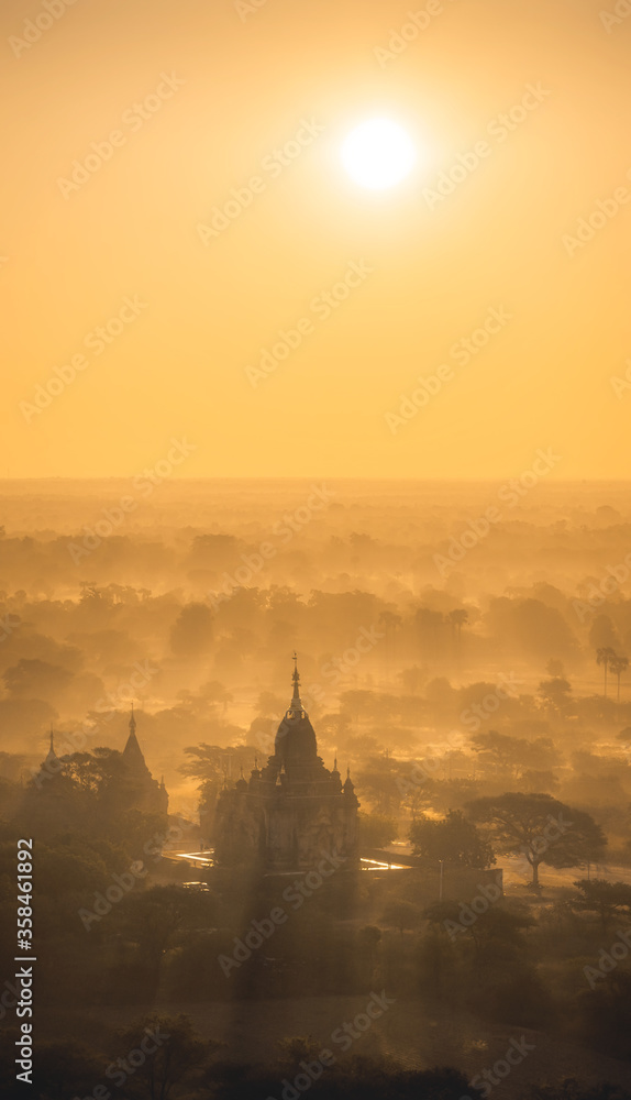 sunrise   over the temple myanmar