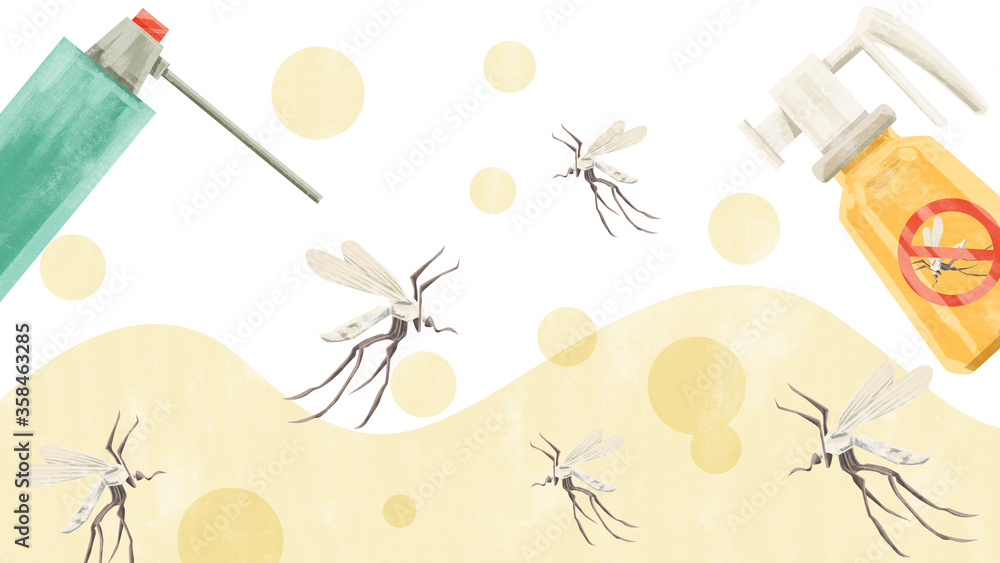 殺虫剤でヤブ蚊退治水彩手書きイラスト Stock Illustration Adobe Stock