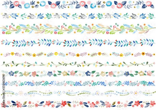 水彩画風 植物ラインのセット2