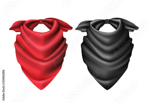 3d realistic set of vector cowboy red and black scarf.