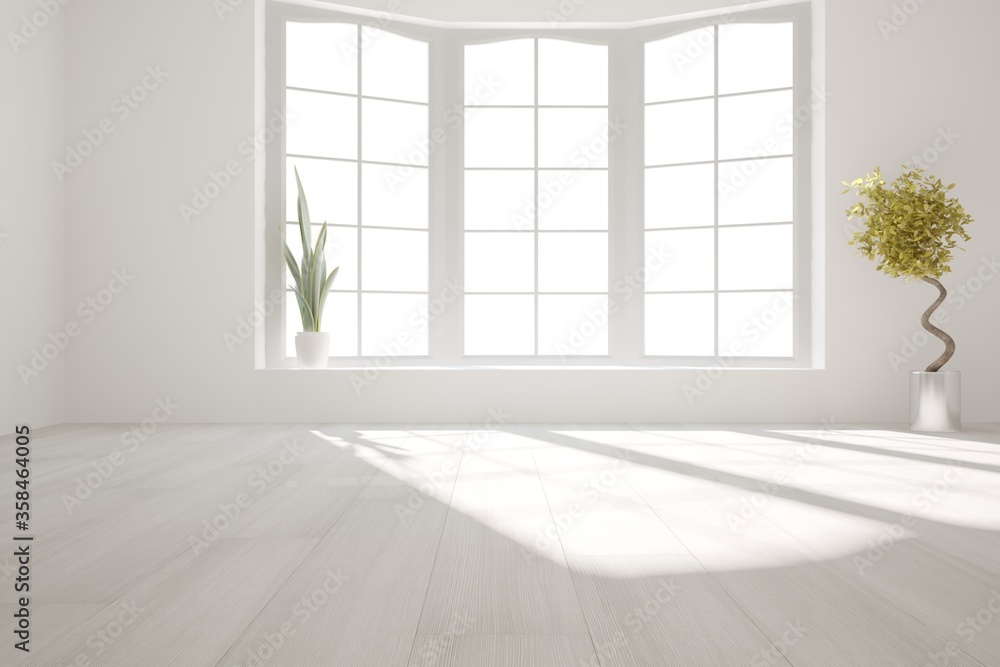 Fototapeta premium modern empty room with plants in pots interior design. 3D illustration