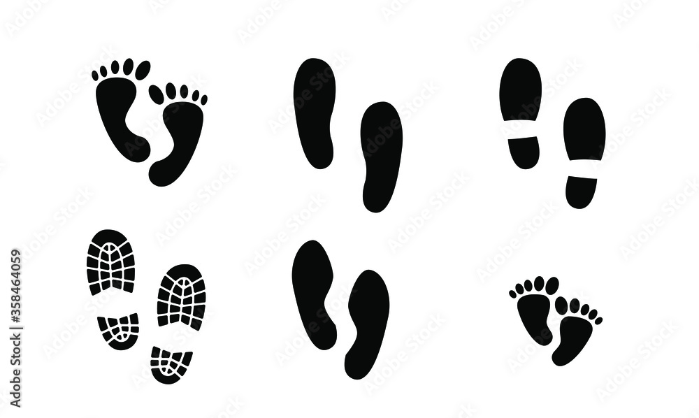 set collection Footprint step silhouette icon simple design set collection Footprint step silhouette icon simple design
