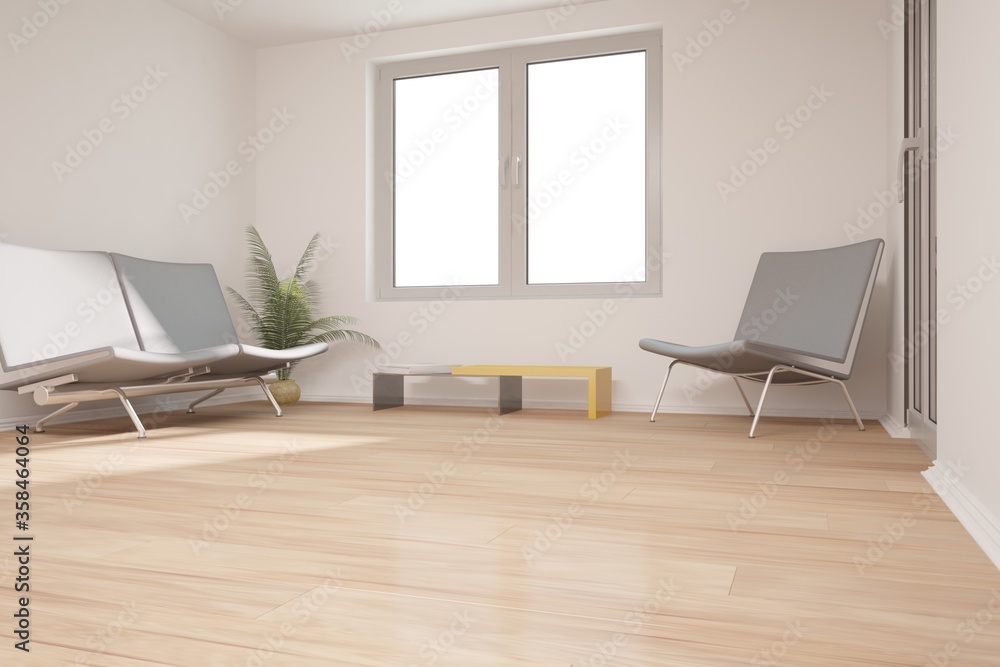 Fototapeta premium modern room with bench,chair,magazines and plant in pot interior design. 3D illustration