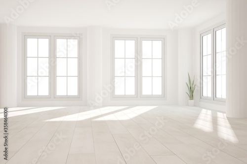 modern empty hall with plant interior design. 3D illustration