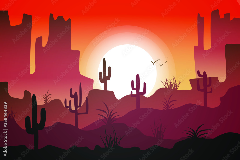 Desert landscape background vector illustration.