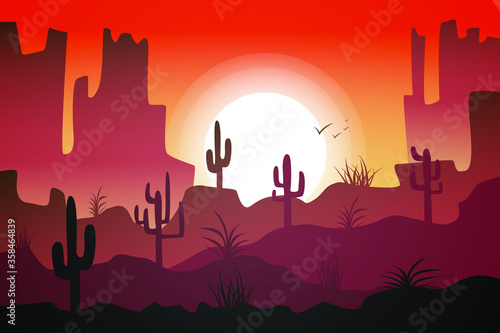 Desert landscape background vector illustration.