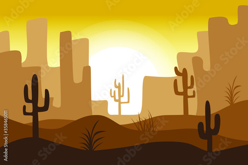 Desert landscape background vector illustration.