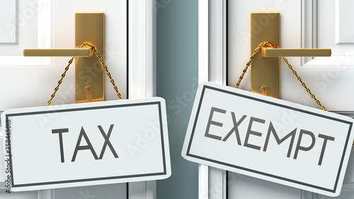 Εκτύπωση καμβά Tax and exempt as a choice - pictured as words Tax, exempt on doors to show that