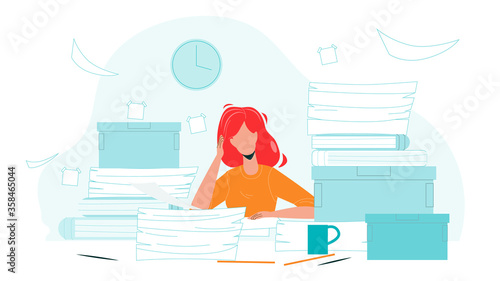 Woman Employee Clutter Office Workplace Vector Illustration