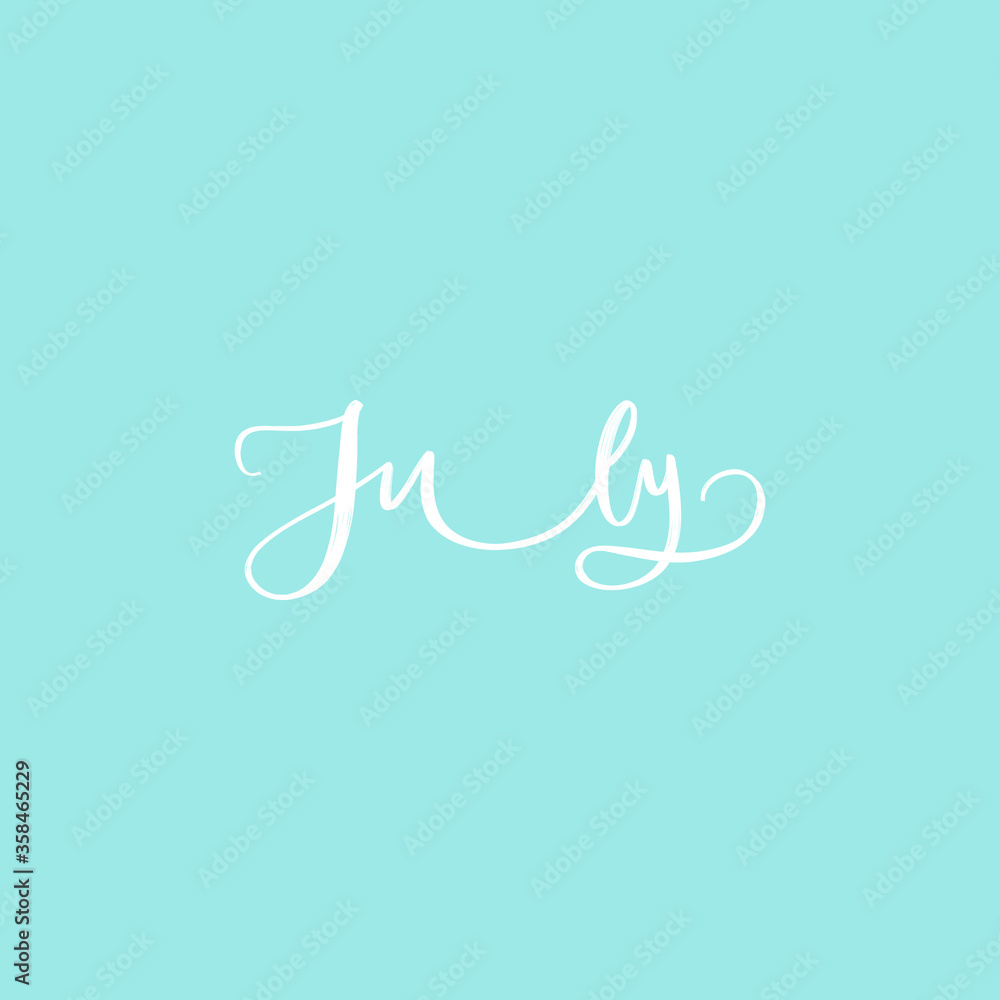 Fototapeta premium SUMMER VECTOR MONTH HAND LETTERING TYPOGRAPHY. JULY MONTH