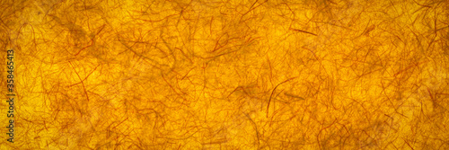background and texture of backlit dark yellow gampi paper, handmade in Philippines, panoramic banner