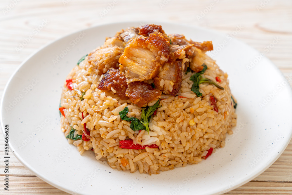 fried rice with Thai basil and crispy belly pork fried rice with Thai basil and crispy belly pork