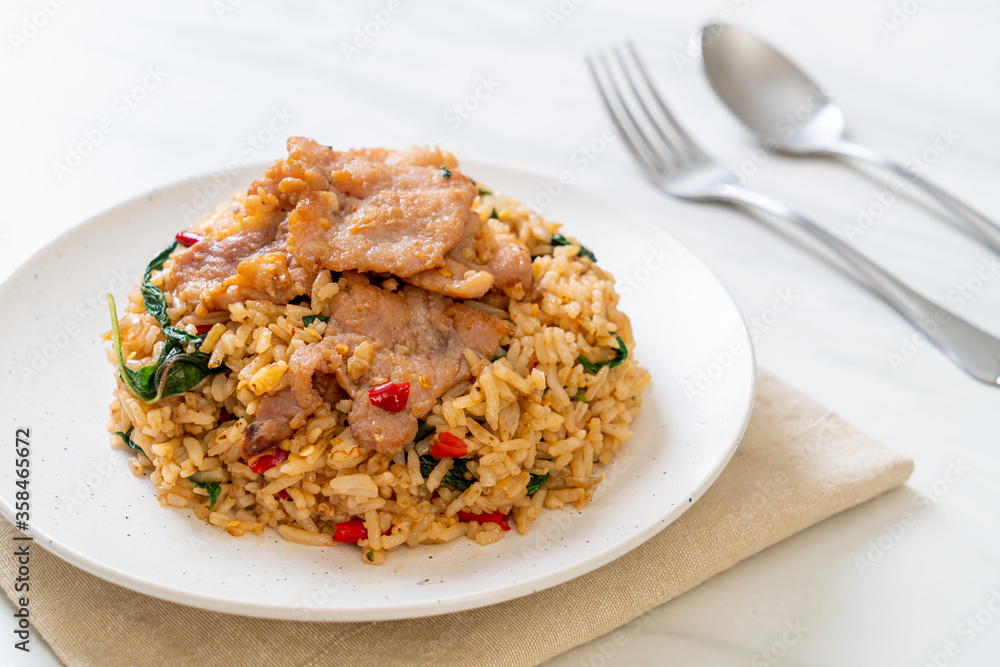 fried rice with Thai basil and pork fried rice with Thai basil and pork