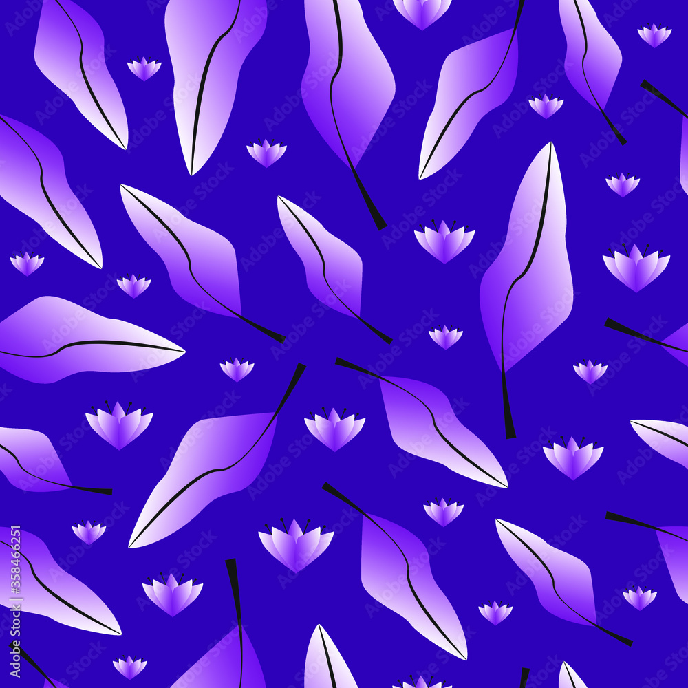 Stylized leaves and flowers seamless pattern. Vector illustration.