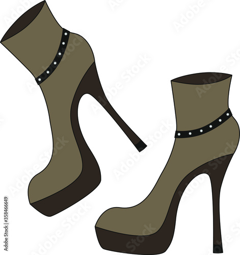 Elegant woman shoes with high heels. Fashionable autumn female boots. Isolated vector artistic illustration.