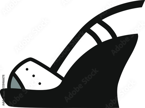 White and black elegant fashilonable high heeled women shoes isolated icon. Vector illustration.