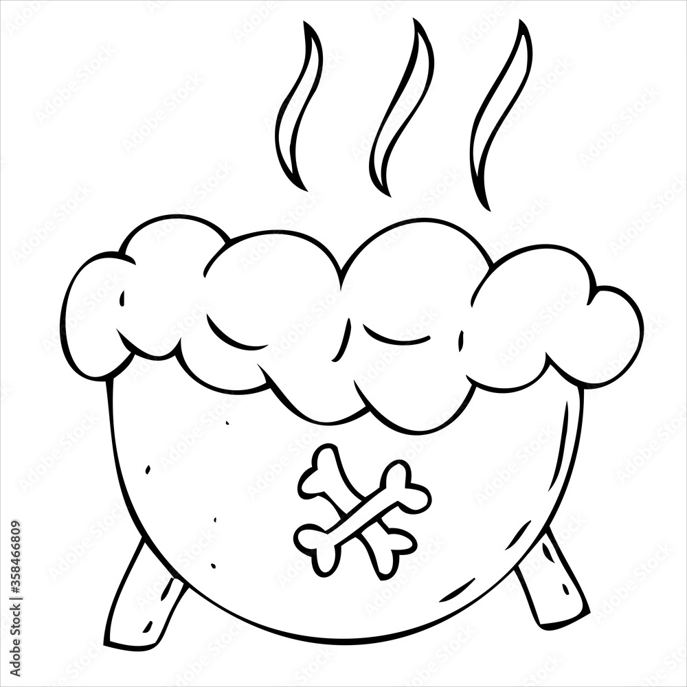 scary dangerous witch s cauldron, brewed potion, poison, witchcraft, vector decorative element for halloween celebration in doodle style, black outline scary dangerous witch s cauldron, brewed potion, poison, witchcraft, vector decorative element for halloween celebration in doodle style, black outline