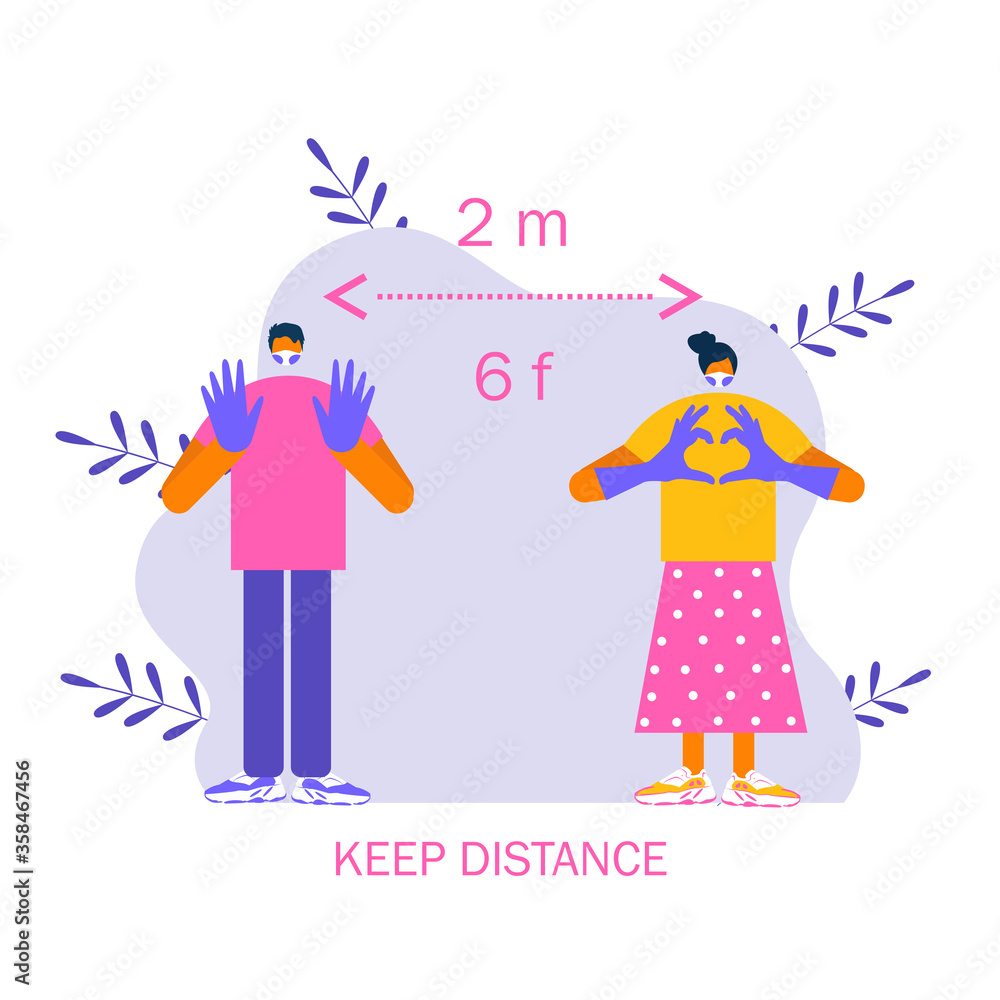 Social distancing, keep distance with people in public places to stop spreading COVID-19 coronavirus concept. Vector illustration in flat style Social distancing, keep distance with people in public places to stop spreading COVID-19 coronavirus concept. Vector illustration in flat style