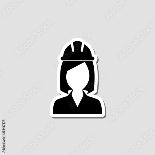 Female engineer black glyph sticker icon isolated on gray background
