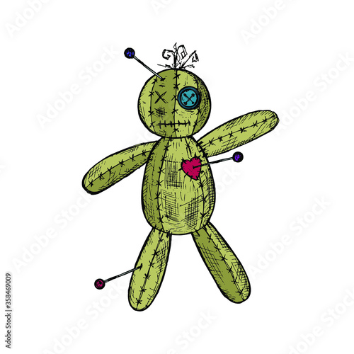 Voodoo doll. Vector cartoon illustration. Isolated object on a white background. Hand-drawn style.