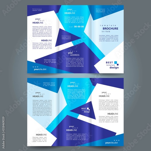 Tri-fold abstract polygonal blue color design template cover brochure