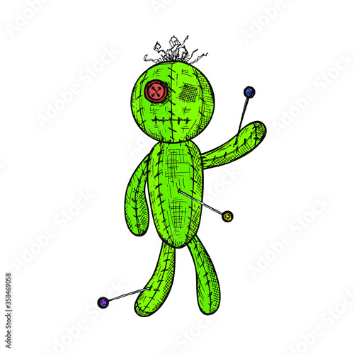 Voodoo doll. Vector cartoon illustration. Isolated object on a white background. Hand-drawn style.