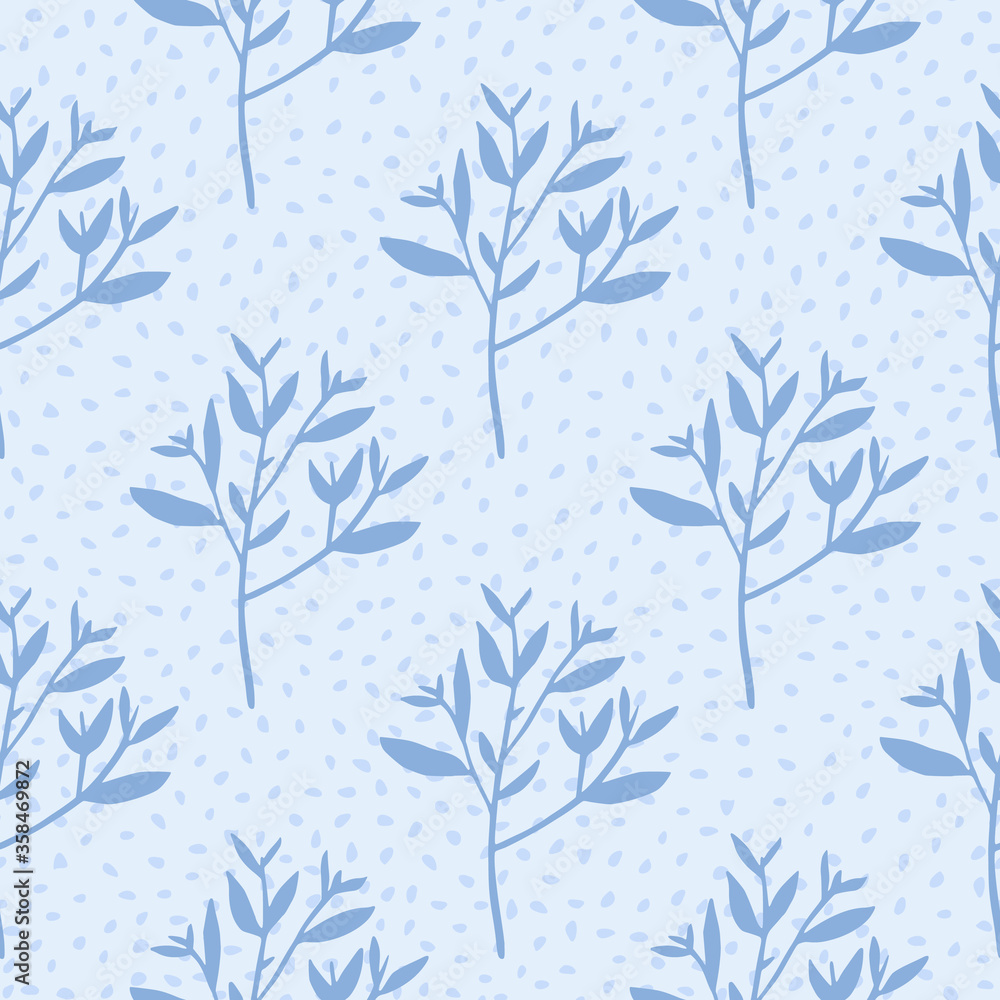 Winter branches with leaves seamless pattern on blue background. Decorative foliage ornament. Leaf endless wallpaper. Winter branches with leaves seamless pattern on blue background. Decorative foliage ornament. Leaf endless wallpaper.