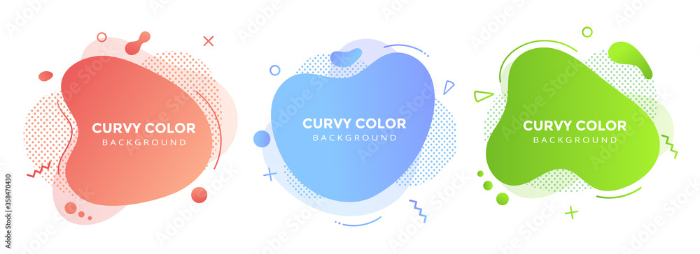 Modern liquid abstract element graphic gradient flat style design fluid vector colorful illustration set banner simple shape template for logo, presentation, flyer, isolated on white background.