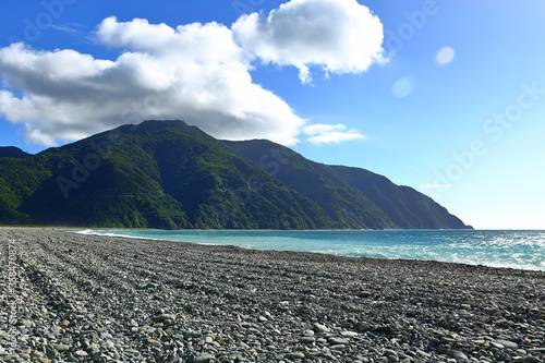 Dongao Bay with rocks on the beach in Yilan county, Taiwan photo