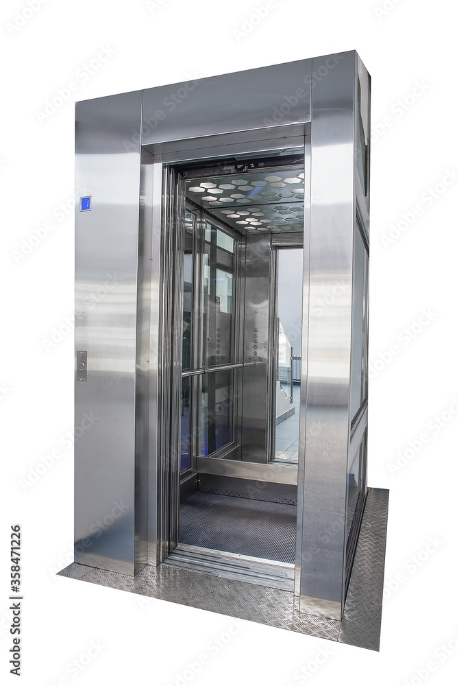 Metal elevator on a white background. Isolated image of a ski lift.