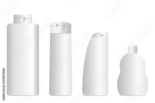 3D plastic bottles for cosmetics  medicines  shampoos or lotions packaging  liquid cosmetic templates