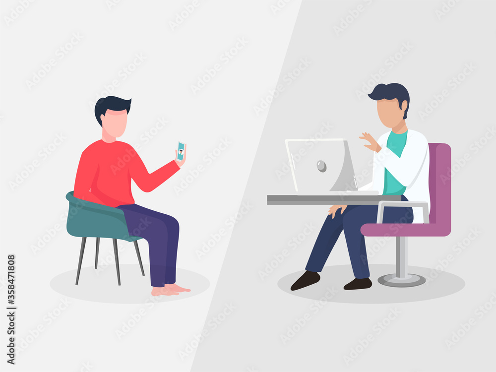 Two Man talking to each other from video call by laptop and smartphone on grey background. Two Man talking to each other from video call by laptop and smartphone on grey background.