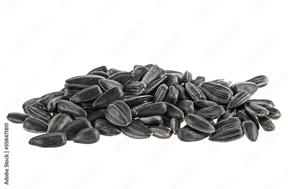 Black sunflower seeds isolated on a white background Black sunflower seeds isolated on a white background