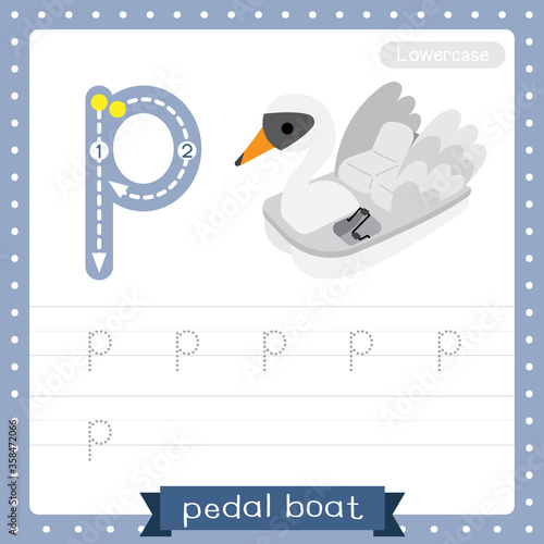 Letter P lowercase tracing practice worksheet of Swan Pedal Boat