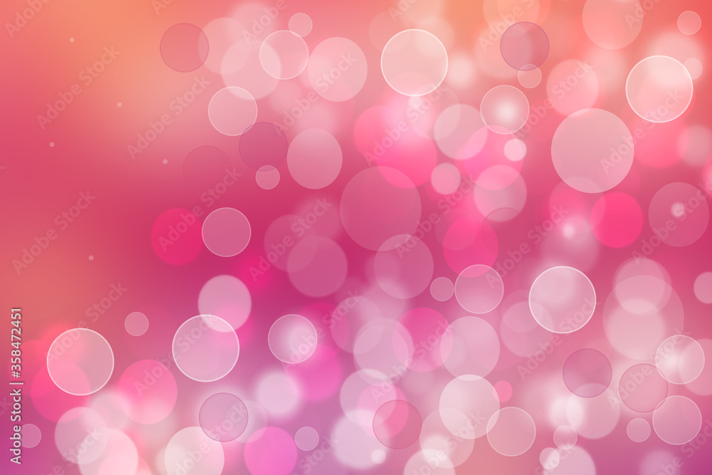 A festive abstract orange pink red gradient background texture with glitter defocused sparkle bokeh circles. Card concept for Happy New Year, party invitation, valentine or other holidays.