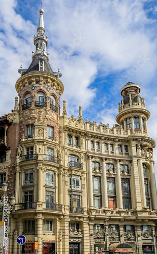 Ornate exterior of Casa de Allende, building from the beginning of 20th century in Plaza de Canalejas in Madrid, Spain