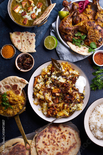 Indian cuisine dinner  tandoori chicken  biryani