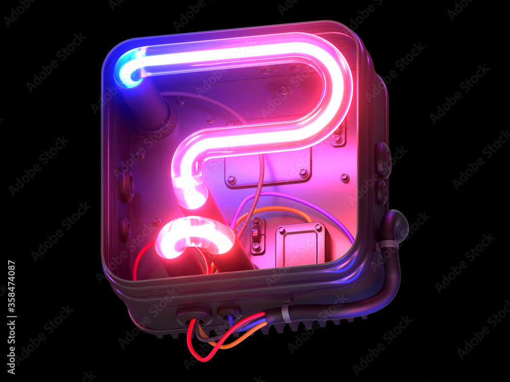 Ultraviolet neon font in metal case. 