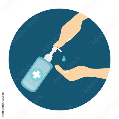 logo of right hand pumping alcohol gel dropping on left hand vector