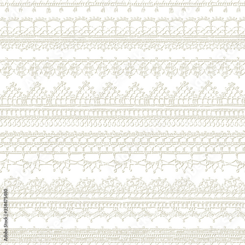 Vector white seamless pattern of lacy crochet edges.