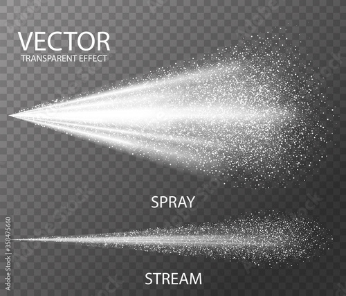 Water spray white fog template for effect , isolated on dark transparent background. Realistic 3d vector illustration
