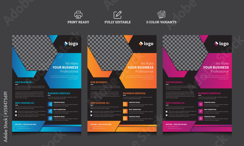 Business Flyer template vector. Minimal flyer, brochure, report business magazine, poster. Abstract black background and colorful shape on cover book presentation. Professional Template Design 