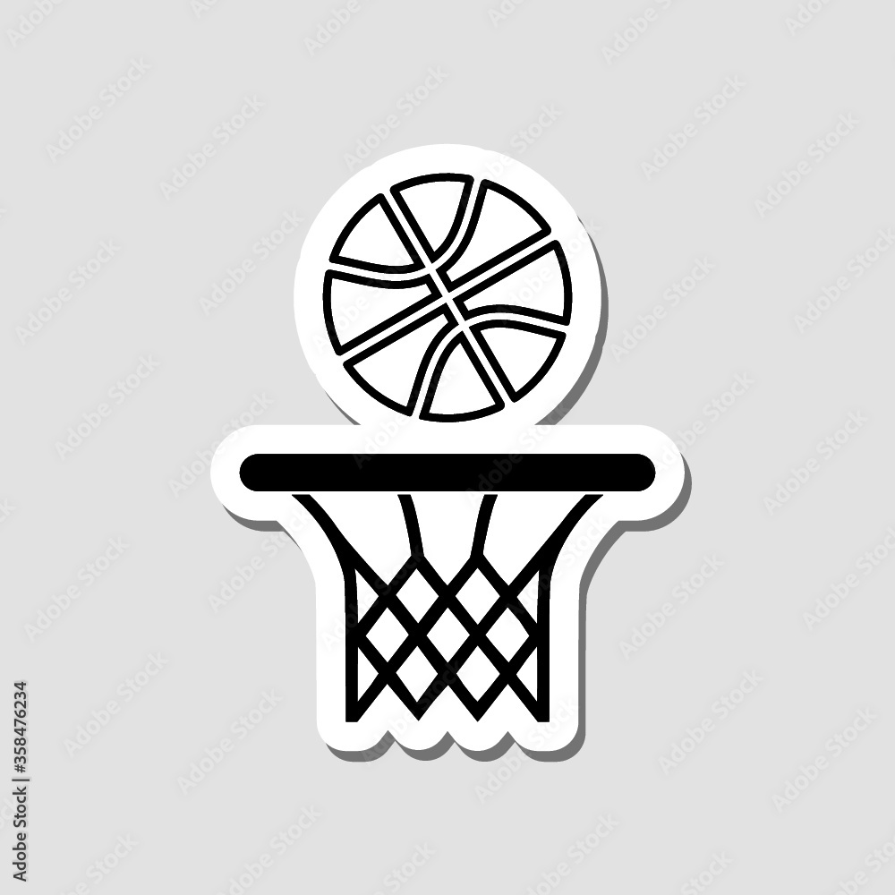 Basketball ball and basket sticker icon isolated on gray background Basketball ball and basket sticker icon isolated on gray background