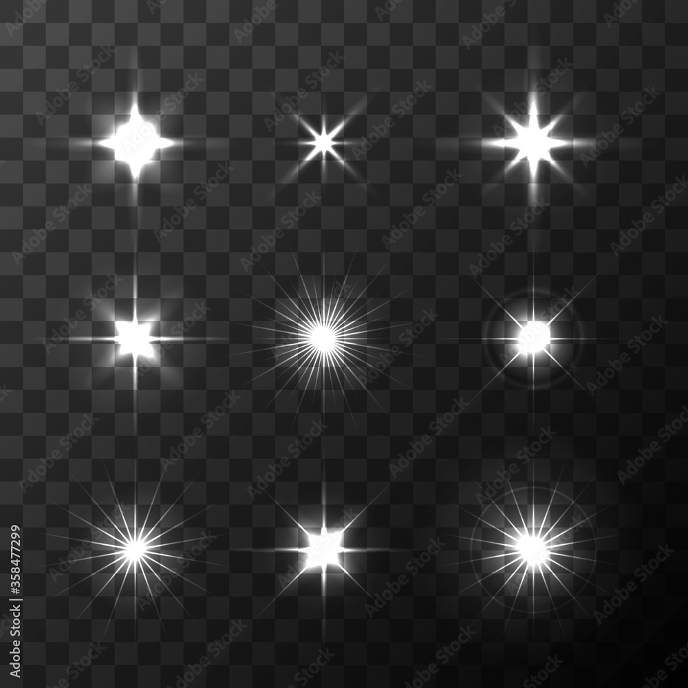 Set of Vector glowing light effect stars bursts on transparent background. Transparent stars Set of Vector glowing light effect stars bursts on transparent background. Transparent stars