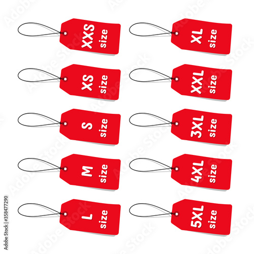 Red Clothing Size Labels - Vector Illustrations - Isolated On White Background photo