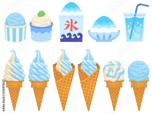 アイス・かき氷・ソフトクリーム・ドリンクのイラストセット